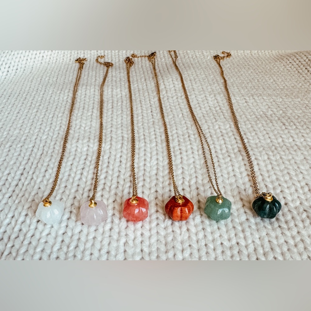 Pumpkin Crystal Gemstone Gold Necklaces